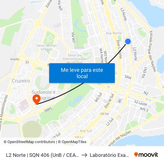 L2 Norte | Sqn 406 (Unb / Odonto Hub) to Laboratório Exame map