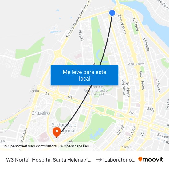 W3 Norte | Hospital Santa Helena / Santa Lúcia Norte to Laboratório Exame map