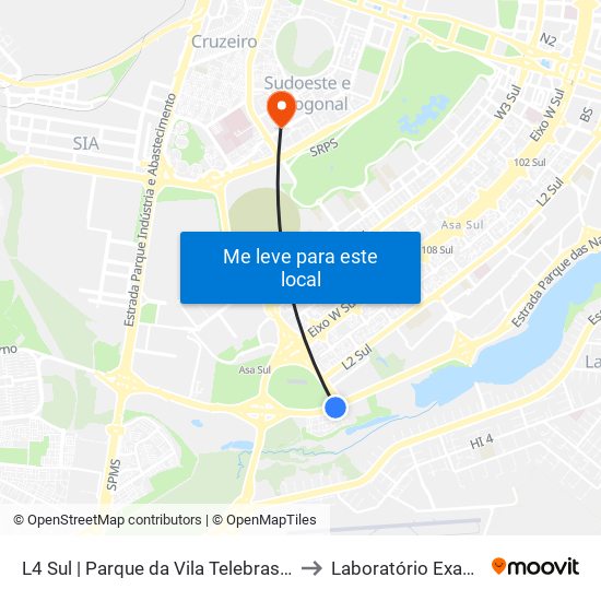 L4 Sul | Parque Da Vila Telebrasília to Laboratório Exame map