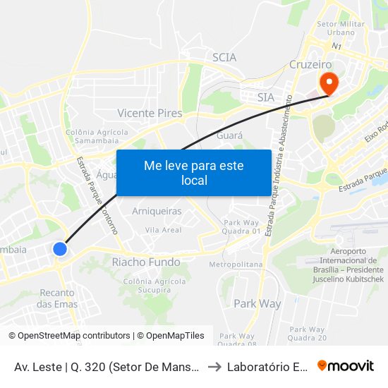 Av. Leste | Q. 320 (Setor De Mansões Q. 3) to Laboratório Exame map