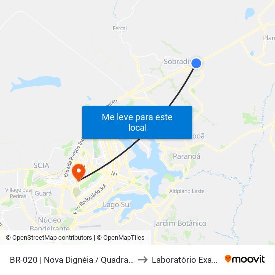 Br-020 | Nova Dignéia / Quadra 18 to Laboratório Exame map
