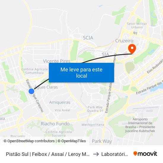 Pistão Sul | Feibox / Assaí / Leroy Merlin / Pátio Capital to Laboratório Exame map
