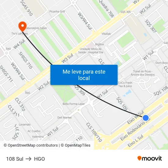108 Sul to HGO map