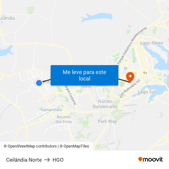 Ceilândia Norte to HGO map