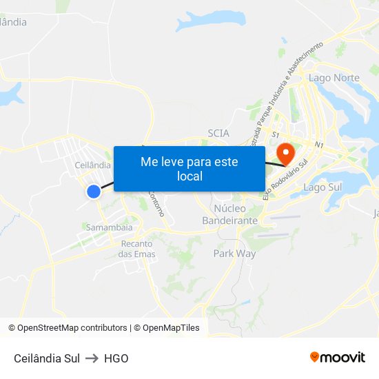 Ceilândia Sul to HGO map