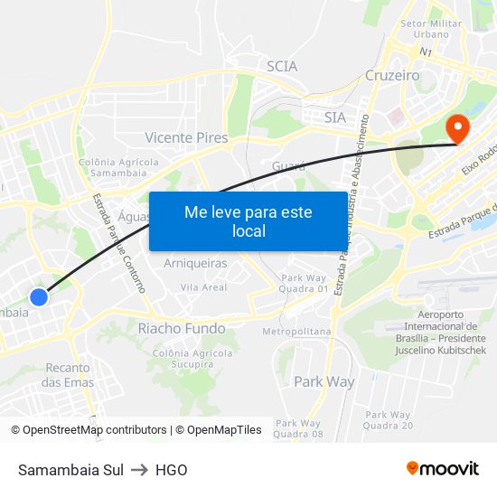 Samambaia Sul to HGO map