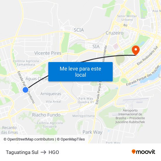 Taguatinga Sul to HGO map