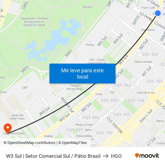 W3 Sul | Setor Comercial Sul / Pátio Brasil to HGO map