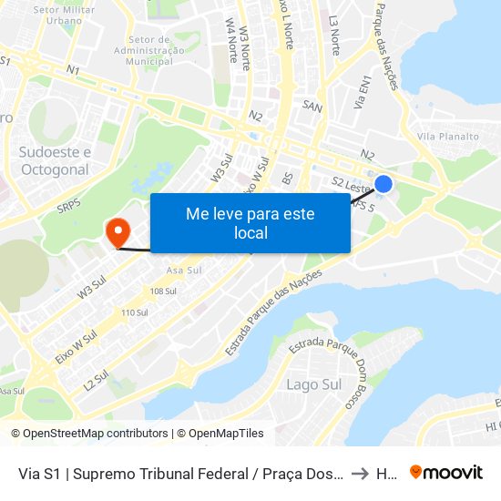 Via S1 | Supremo Tribunal Federal / Praça Dos Três Poderes to HGO map