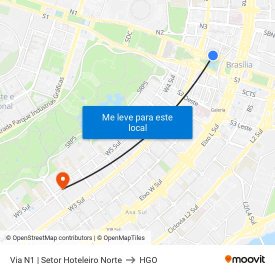 Via N1 | Setor Hoteleiro Norte to HGO map