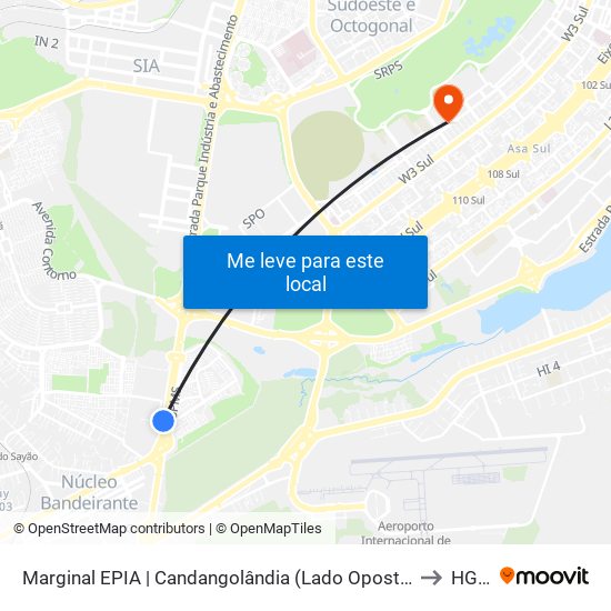 Marginal EPIA Sul | Candangolândia «Oposto» to HGO map