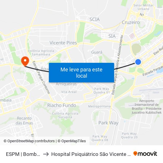 ESPM | Bombeiros to Hospital Psiquiátrico São Vicente De Paula map