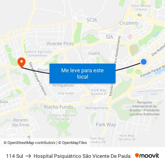114 Sul to Hospital Psiquiátrico São Vicente De Paula map