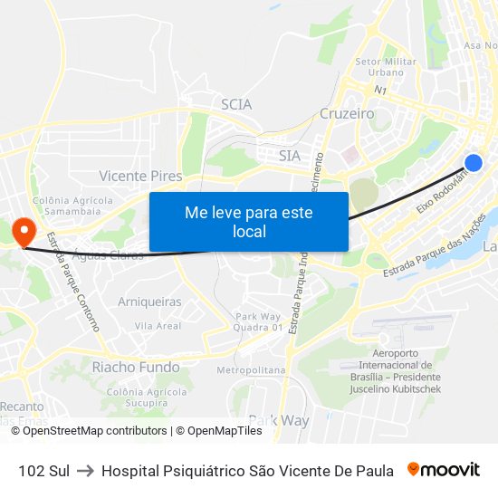102 Sul to Hospital Psiquiátrico São Vicente De Paula map