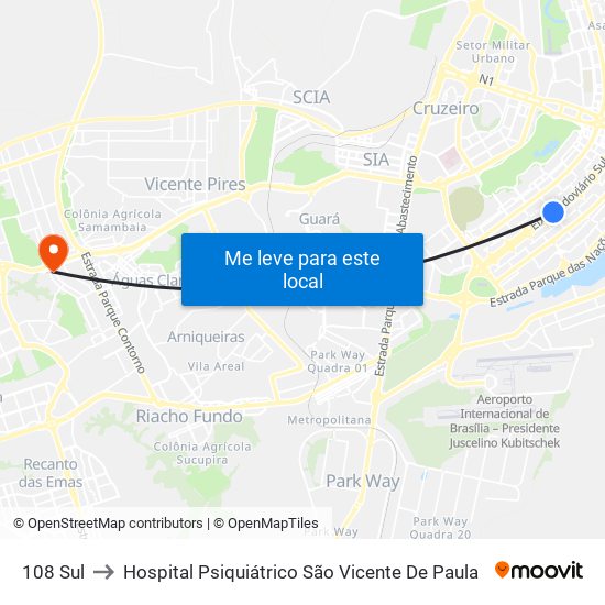 108 Sul to Hospital Psiquiátrico São Vicente De Paula map