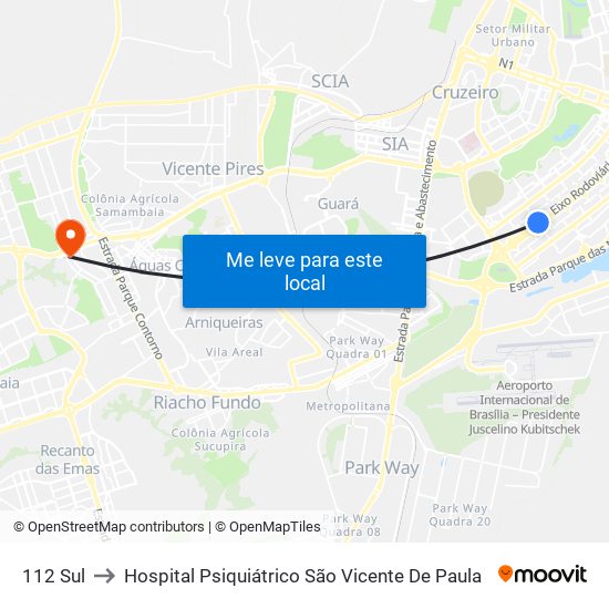 112 Sul to Hospital Psiquiátrico São Vicente De Paula map