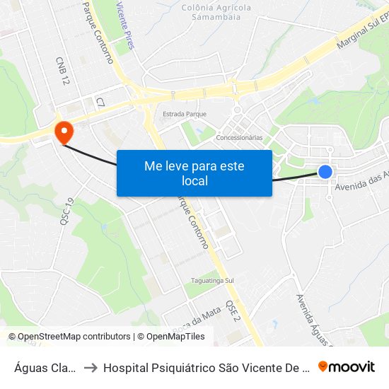 Águas Claras to Hospital Psiquiátrico São Vicente De Paula map