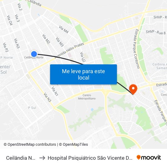 Ceilândia Norte to Hospital Psiquiátrico São Vicente De Paula map