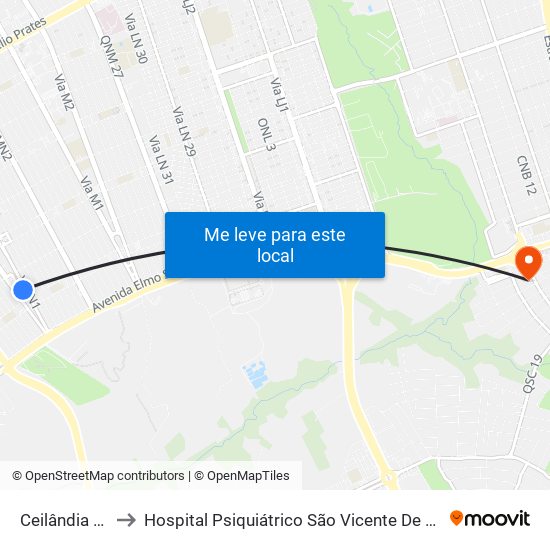 Ceilândia Sul to Hospital Psiquiátrico São Vicente De Paula map