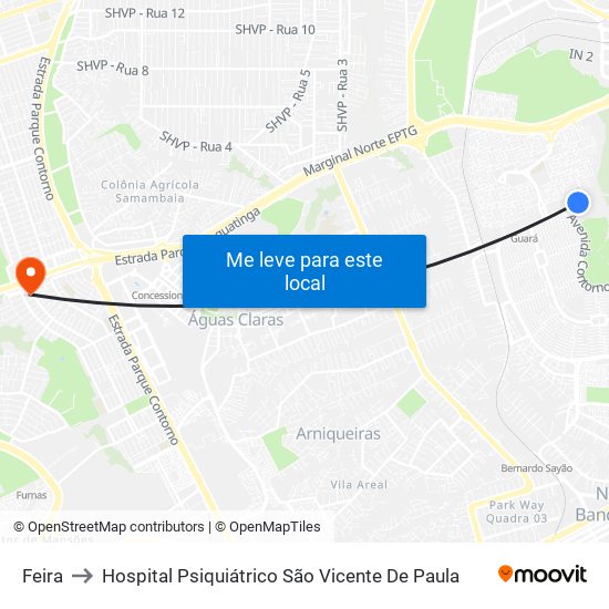 Feira to Hospital Psiquiátrico São Vicente De Paula map