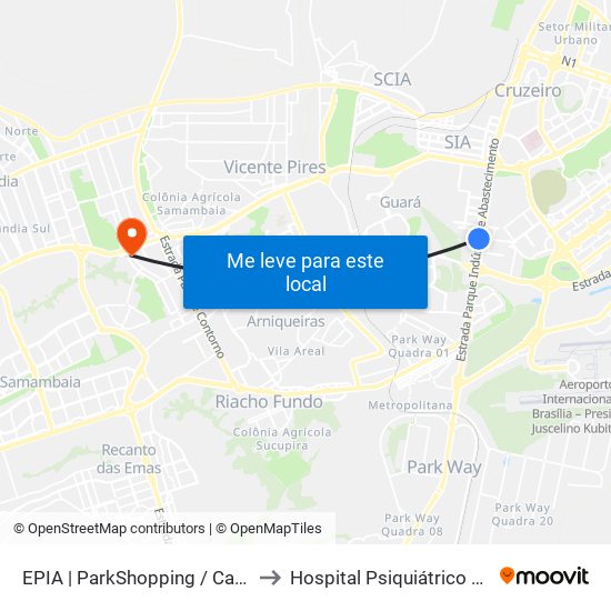EPIA | ParkShopping / Carrefour (SEMIURBANO) to Hospital Psiquiátrico São Vicente De Paula map