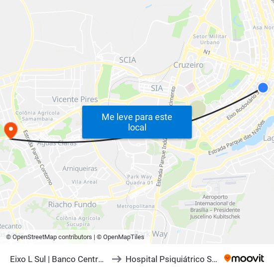 Eixo L Sul | Banco Central / Hospital De Base to Hospital Psiquiátrico São Vicente De Paula map