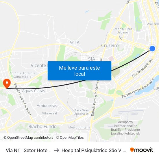 Via N1 | Setor Hoteleiro Norte to Hospital Psiquiátrico São Vicente De Paula map