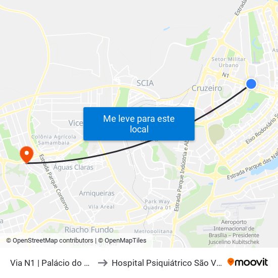 Via N1 | Palácio Do Buriti / Tribunal De Contas Do Df to Hospital Psiquiátrico São Vicente De Paula map