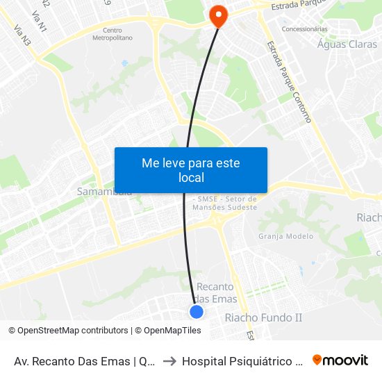 Av. Recanto Das Emas | Qd. 203 (Igreja Universal) to Hospital Psiquiátrico São Vicente De Paula map