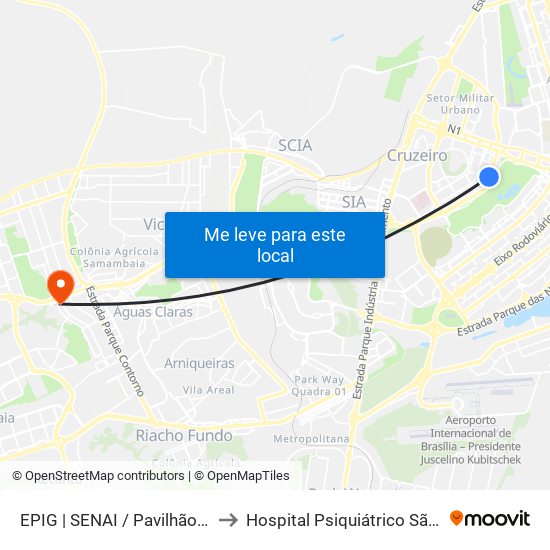 EPIG | SENAI / Pavilhão Parque da Cidade to Hospital Psiquiátrico São Vicente De Paula map