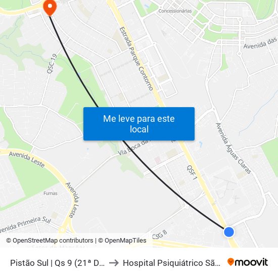 Pistão Sul | Qs 9 (21ª Dp / Café Do Sítio) to Hospital Psiquiátrico São Vicente De Paula map
