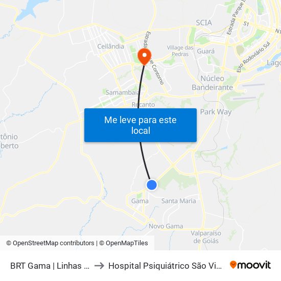 Terminal Brt Gama to Hospital Psiquiátrico São Vicente De Paula map