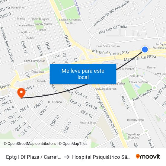 EPTG | DF Plaza / Carrefour / Sam's Club to Hospital Psiquiátrico São Vicente De Paula map