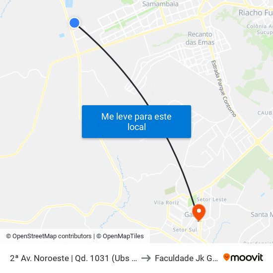 2ª Av. Noroeste | Qd. 1031 (Ubs N° 11) to Faculdade Jk Gama map