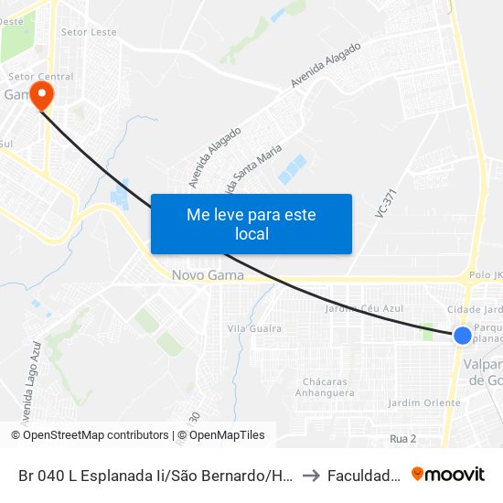 Br 040 L Esplanada Ii/São Bernardo/Hospital Nossa Senhora Aparecida to Faculdade Jk Gama map