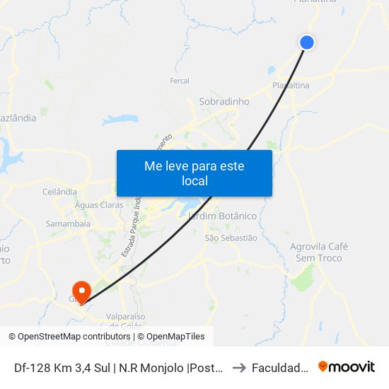 Df-128 Km 3,4 Sul | N.R Monjolo |Posto Bprv | Entroncamento Df-205 to Faculdade Jk Gama map