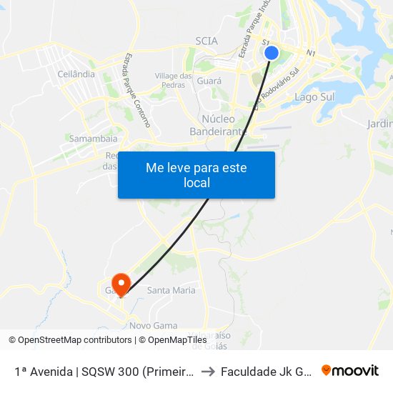 1ª Avenida | SQSW 300 (Primeiro Bar) to Faculdade Jk Gama map