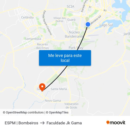 Setor Policial Sul | Corpo De Bombeiros to Faculdade Jk Gama map