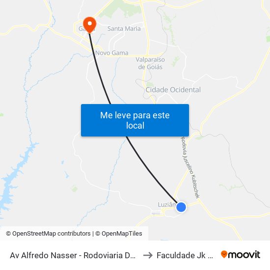 Av Alfredo Nasser - Rodoviaria De Luziania to Faculdade Jk Gama map