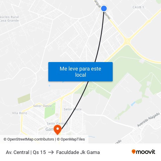 Av. Central | Qs 15 to Faculdade Jk Gama map