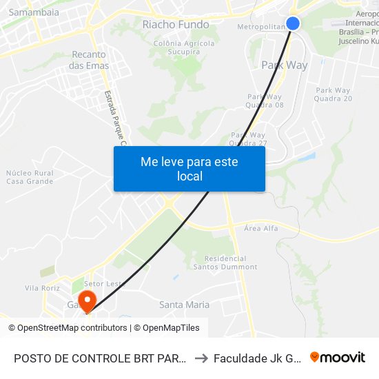 POSTO DE CONTROLE BRT PARK WAY to Faculdade Jk Gama map