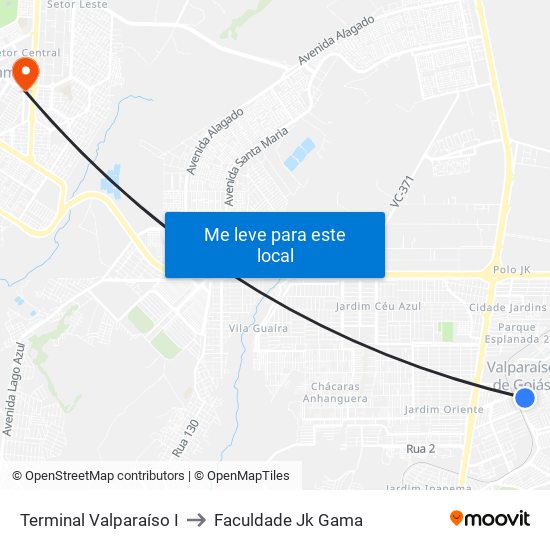 Terminal Valparaíso I to Faculdade Jk Gama map