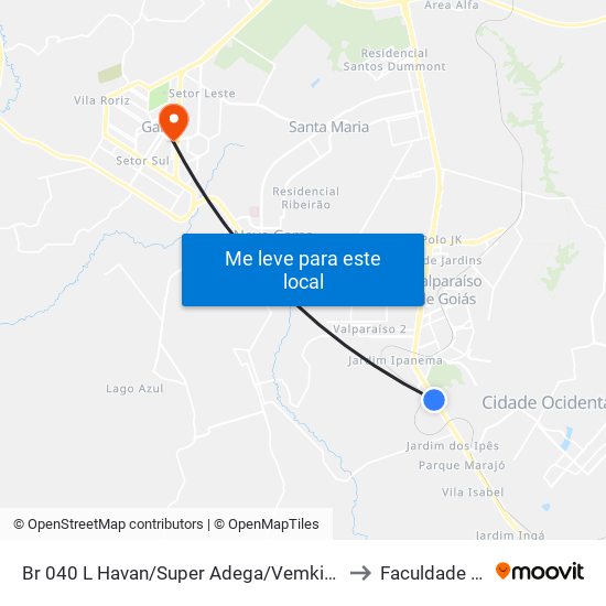 Br 040 L Havan/Super Adega/Vemkitem (Sentido Luziânia) to Faculdade Jk Gama map