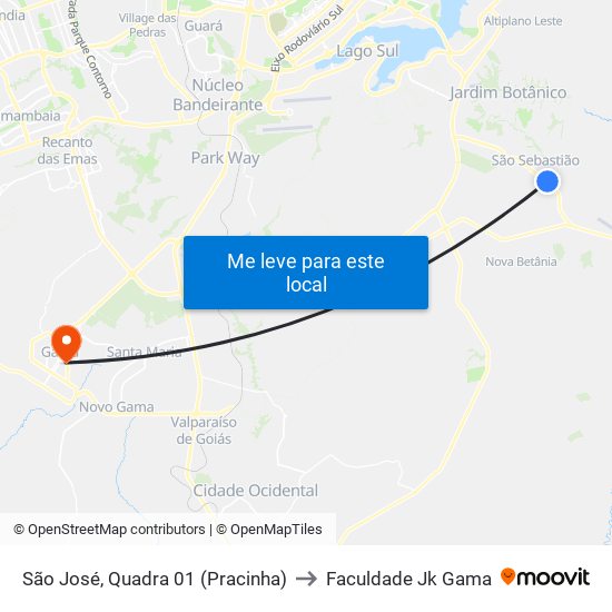 São José, Quadra 01 (Pracinha) to Faculdade Jk Gama map