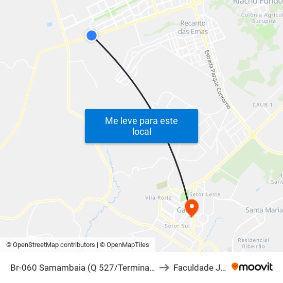 Br-060 Samambaia (Q 527/Terminal Samambaia Sul) to Faculdade Jk Gama map