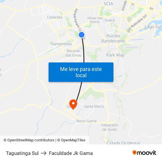 Taguatinga Sul to Faculdade Jk Gama map