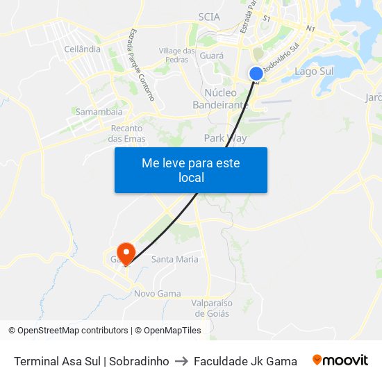 Terminal Asa Sul | Sobradinho to Faculdade Jk Gama map