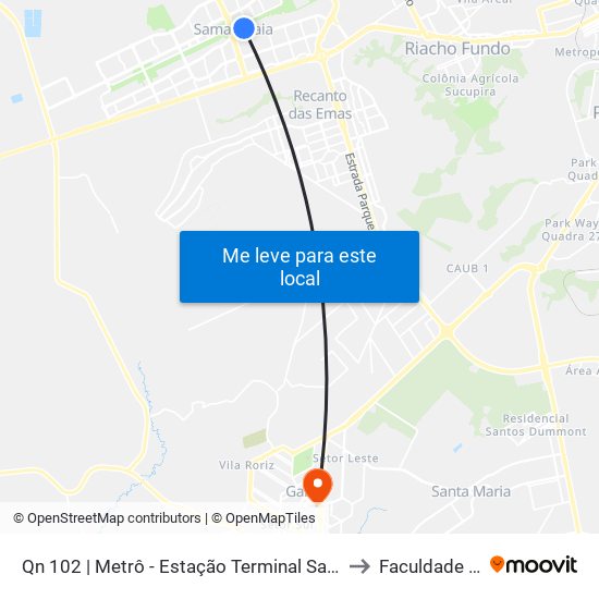 Qn 102 | Metrô - Estação Terminal Samambaia (Lado Oposto) to Faculdade Jk Gama map