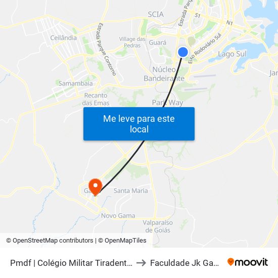 Pmdf | Colégio Militar Tiradentes to Faculdade Jk Gama map