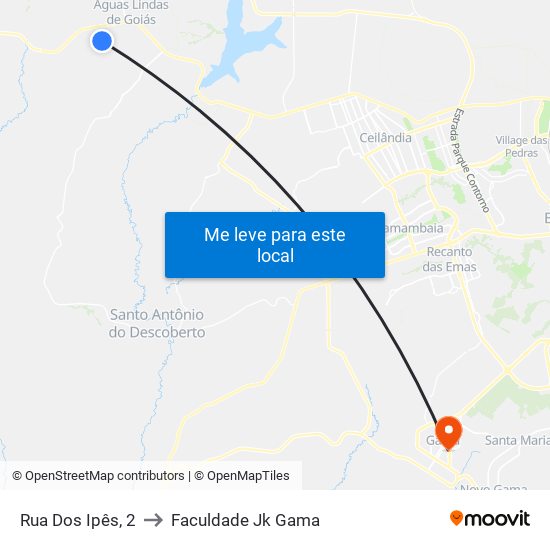 Rua Dos Ipês, 2 to Faculdade Jk Gama map